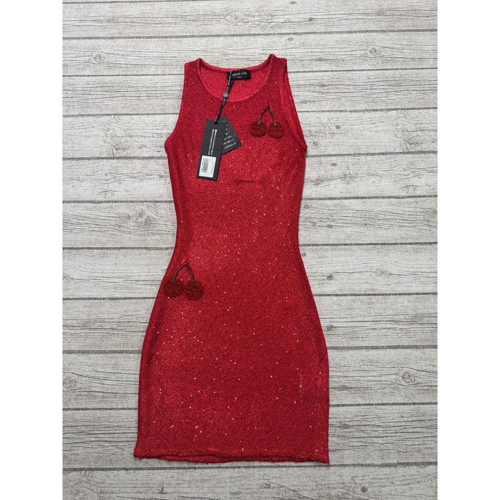NEW White Fox Mini Dress Women's 2XS Red Sequin Knit Beaded Sleeveless Cocktail
